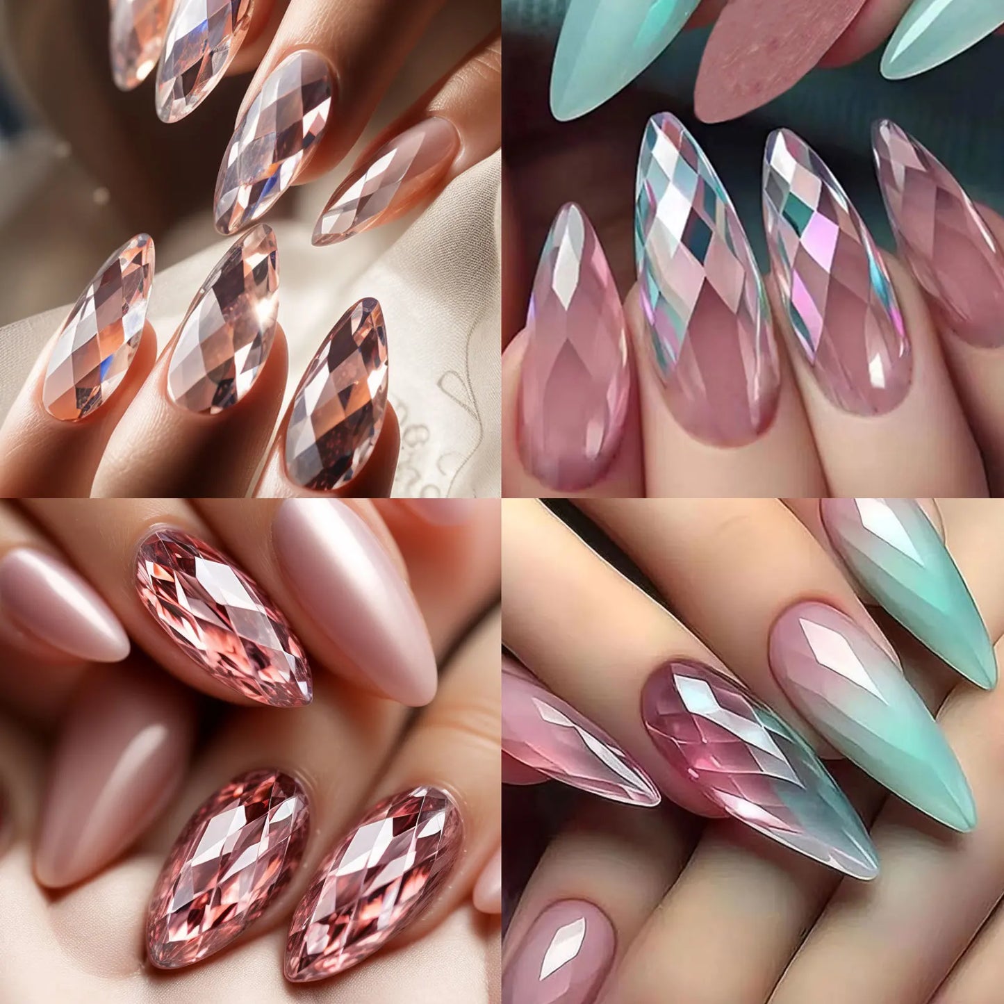 140/120pcs Diamond Almond Nail Ballet False Nails Acrylic Soft Full Coverage Press on Nails DIY Manicure Charm Extension Tools