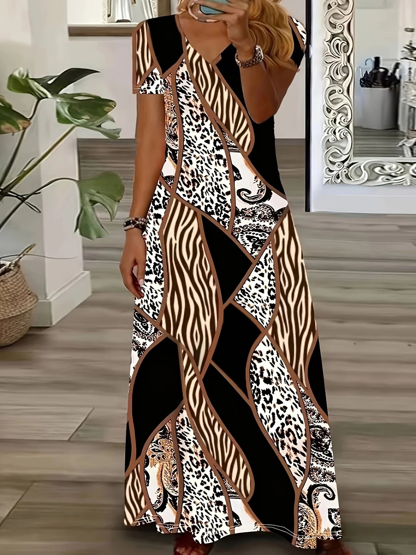 Summer New Designer Patchwork Leopard Print Women's Dresses Plus Size Elegant Dresses Long Dresses Female Fashion Women's Cloth
