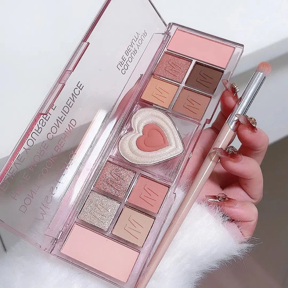 12 Colors Love Heart Eyeshadow Palette Nude Natural Glitter Pink Low Saturation Eye Shadows Pallet Delicate Eye Makeup Cosmetic