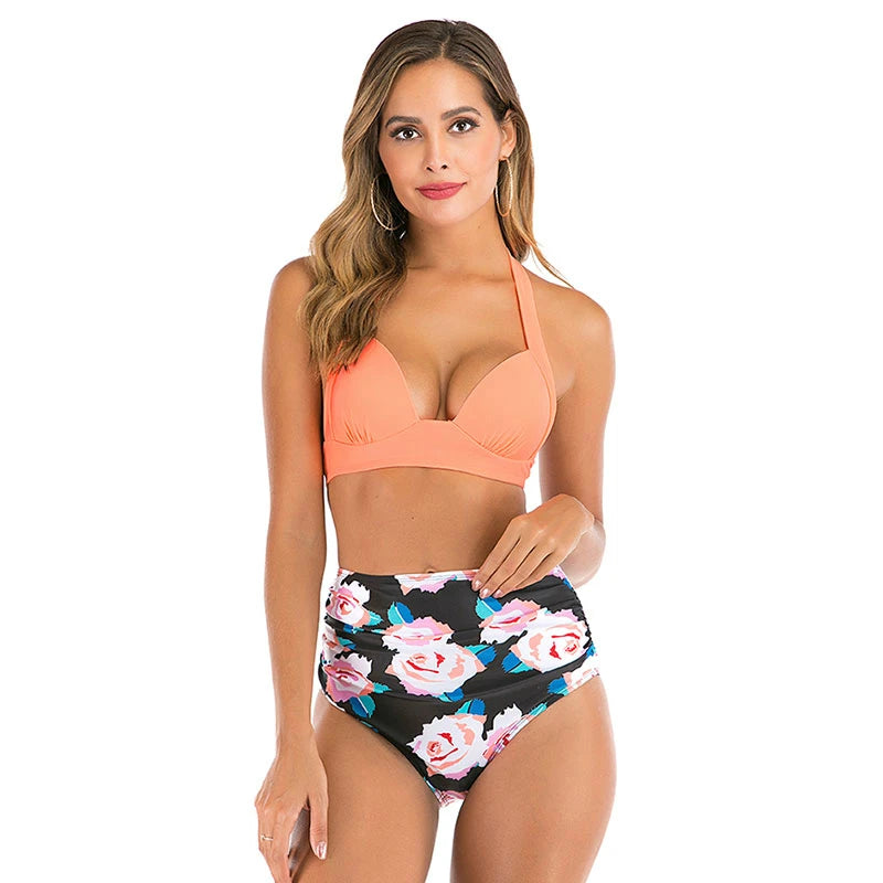 2021 Woman Plus Size Swimwear High Waist S-3XL Bikini Big Women Bathing Suits Floral Vintage Female Sexy Bather Swimsuits