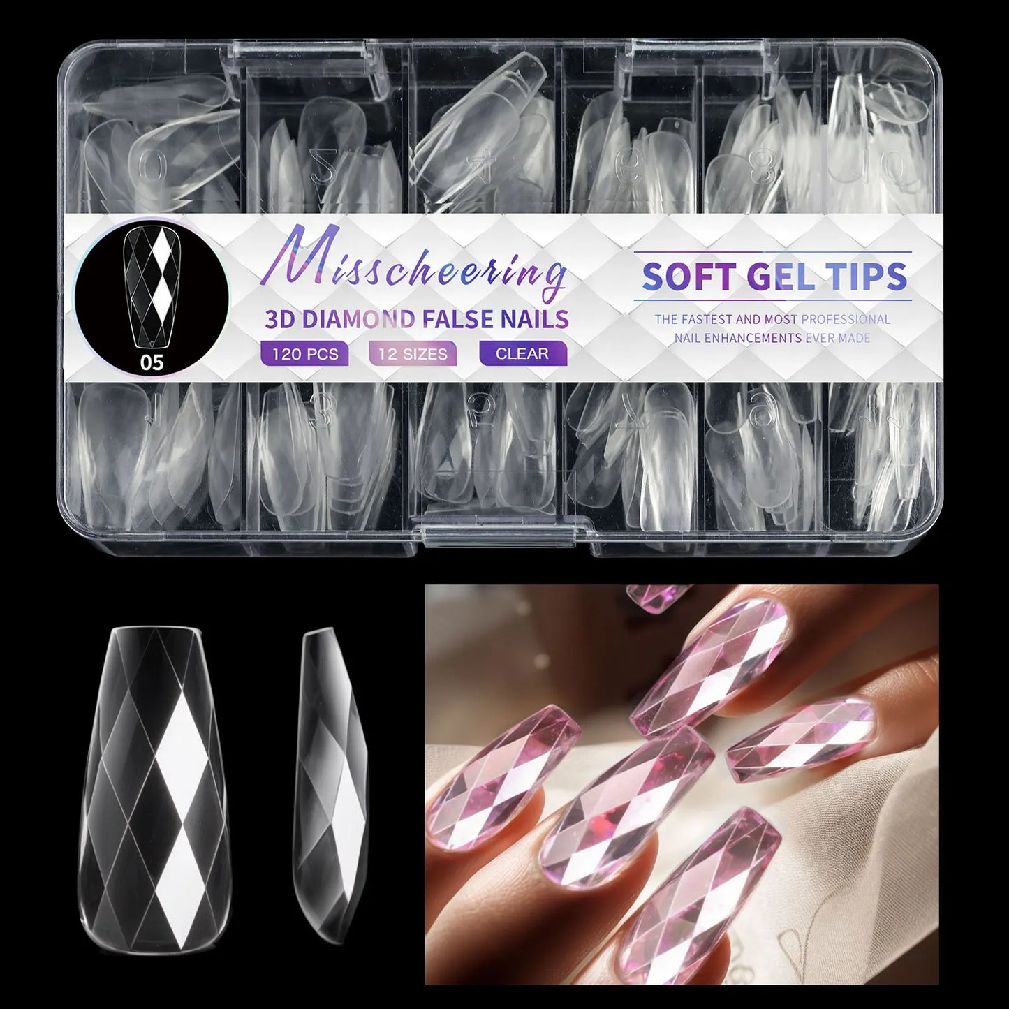 140/120pcs Diamond Almond Nail Ballet False Nails Acrylic Soft Full Coverage Press on Nails DIY Manicure Charm Extension Tools