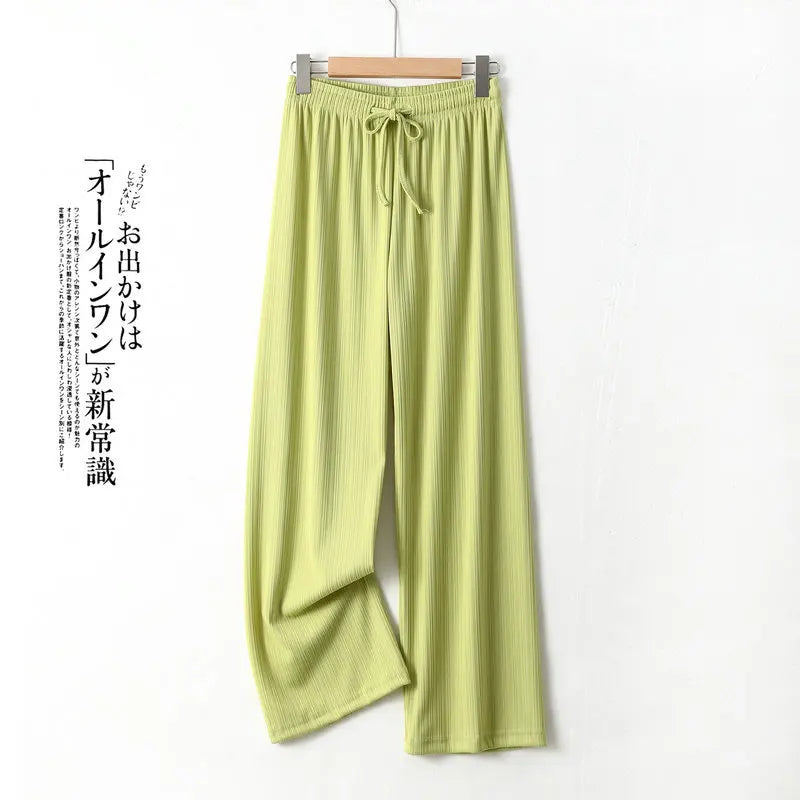 Pantalones De Mujer New Ice Silk Pajamas Pant For Women Nightwear Spring Summer Wide Leg Pants Casual Sleepwear Home Trousers