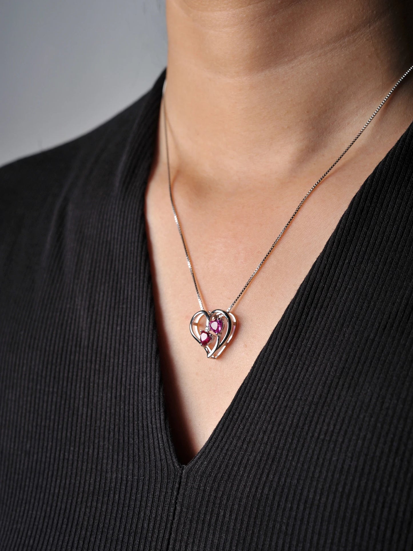 Potiy Heart Shape Created Ruby Pink Sapphire cute Pendant Necklace 925 Sterling Silver for Women valentines day gift Jewelry