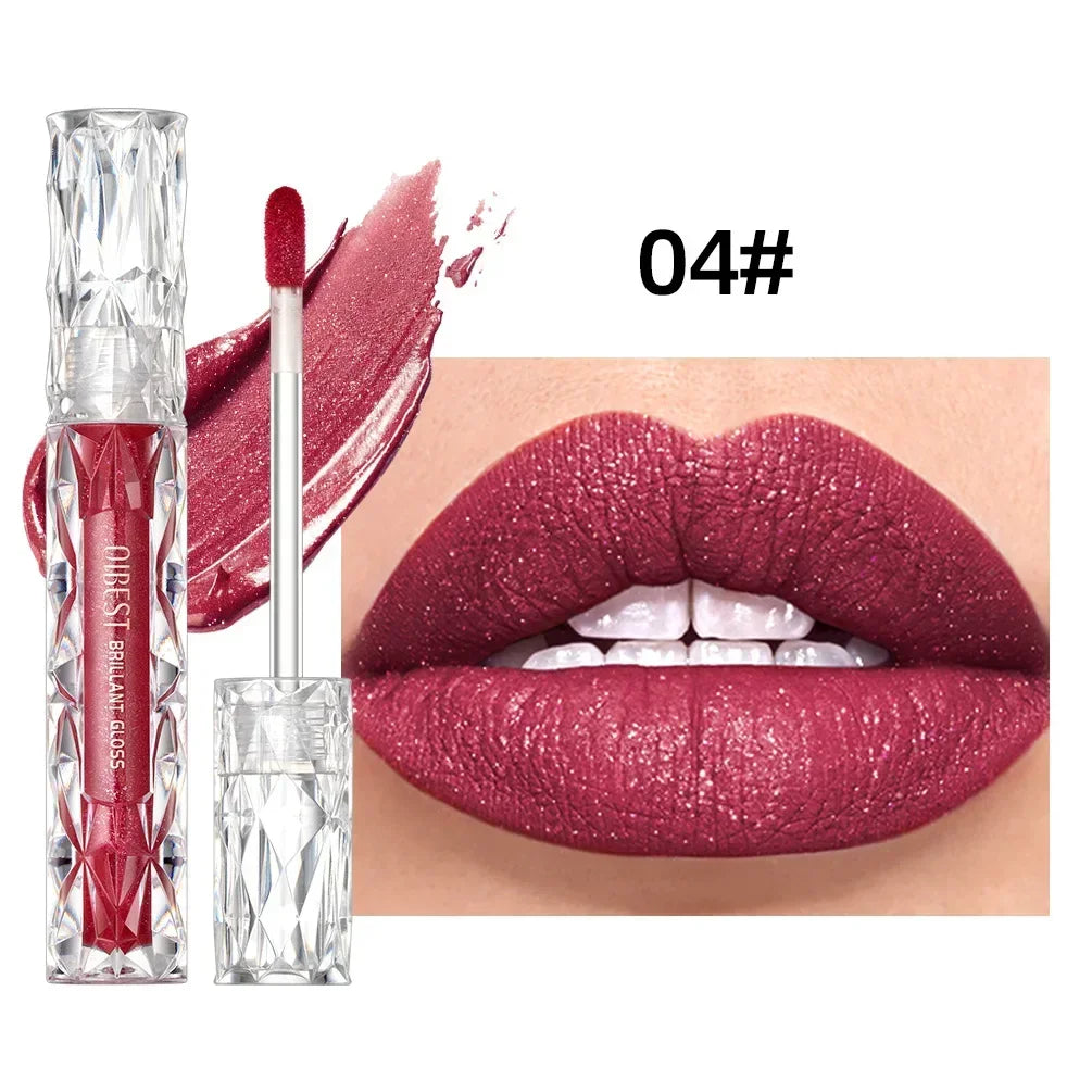Glitter Diamond Liquid Lipstick Non-stick Cup Non-fading Lip Gloss Moisturizes Pearlescent Lip Glaze Women Sexy Lip Tint Makeup