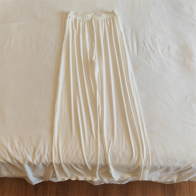 2025 Women's Spring Summer Wide Leg Sleepwear Pants Casual High Elastic Waist Modal Cotton Home Pants Female Loose Trousers New