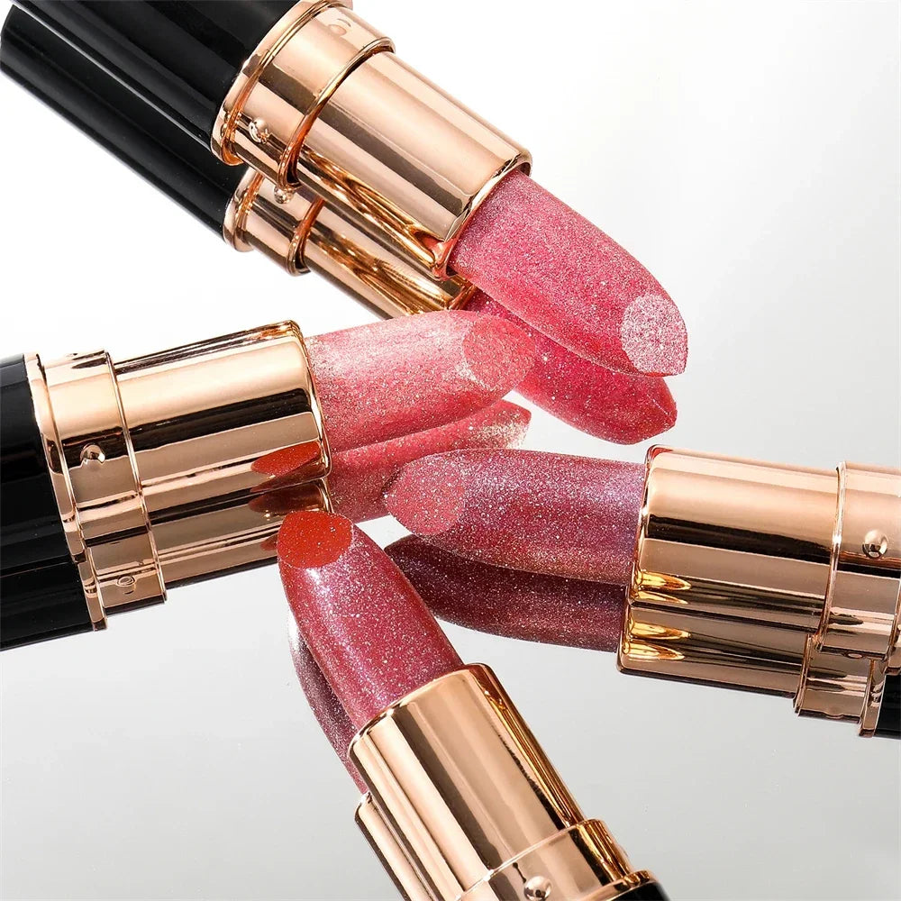 6Colors Glitter Metallic Lipstick Waterproof Long Lasting Diamond Pearlescent Lipstick Sexy Lipgloss Moisturizing Lips Makeup