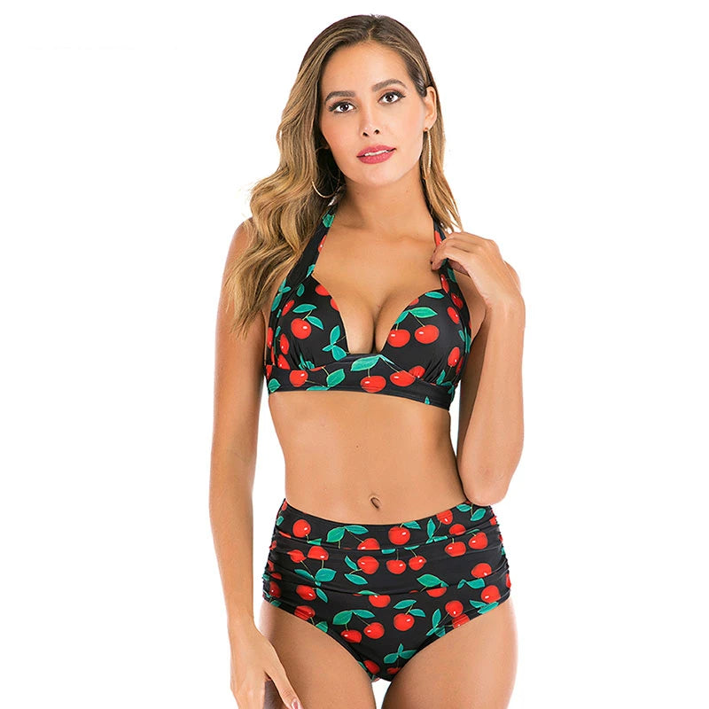 2021 Woman Plus Size Swimwear High Waist S-3XL Bikini Big Women Bathing Suits Floral Vintage Female Sexy Bather Swimsuits