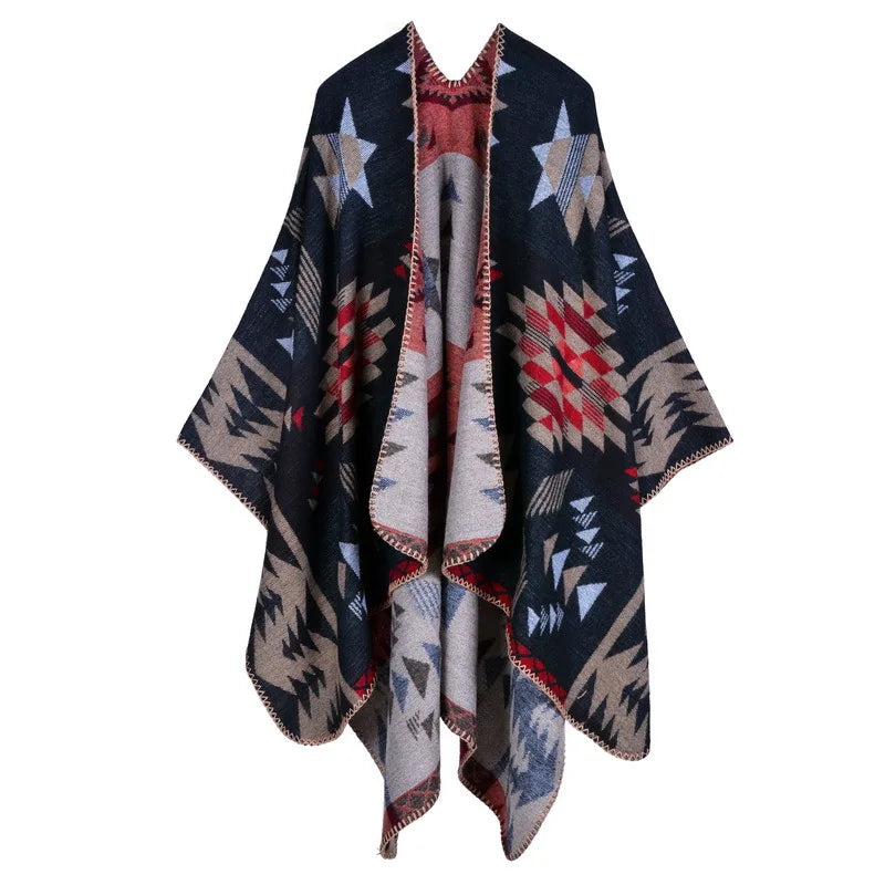 Thicken Winter Shawl Wraps Cape Women Fall Ponchos Plus Size Block Plaid Open Front Sweater Fleece Scarf Coat Holiday Outfits