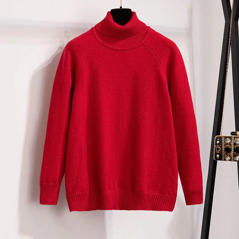 170Kg Plus Size Women's Bust 160 Outer Wear Loose Pullover Turtleneck Base Knitted Sweater Black Red 5XL 6XL 7XL 8XL 9XL 10XL