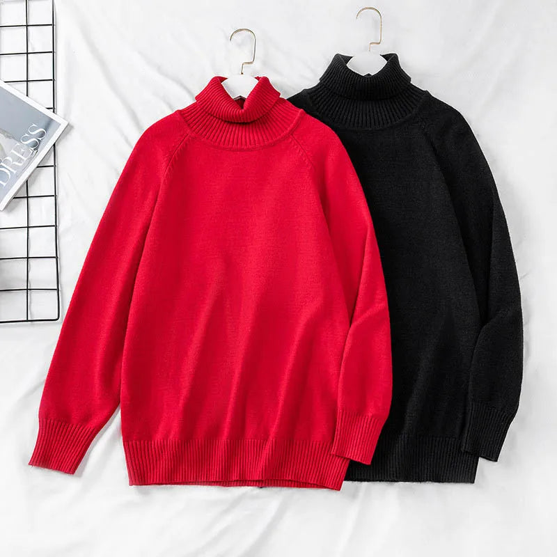 170Kg Plus Size Women's Bust 160 Outer Wear Loose Pullover Turtleneck Base Knitted Sweater Black Red 5XL 6XL 7XL 8XL 9XL 10XL