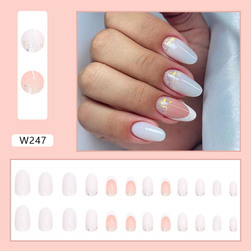 Foreign Trade Elegant White Wear Armor Fashion Ins Style Nail Sticker Fake Nails 24 Pieces Boxed