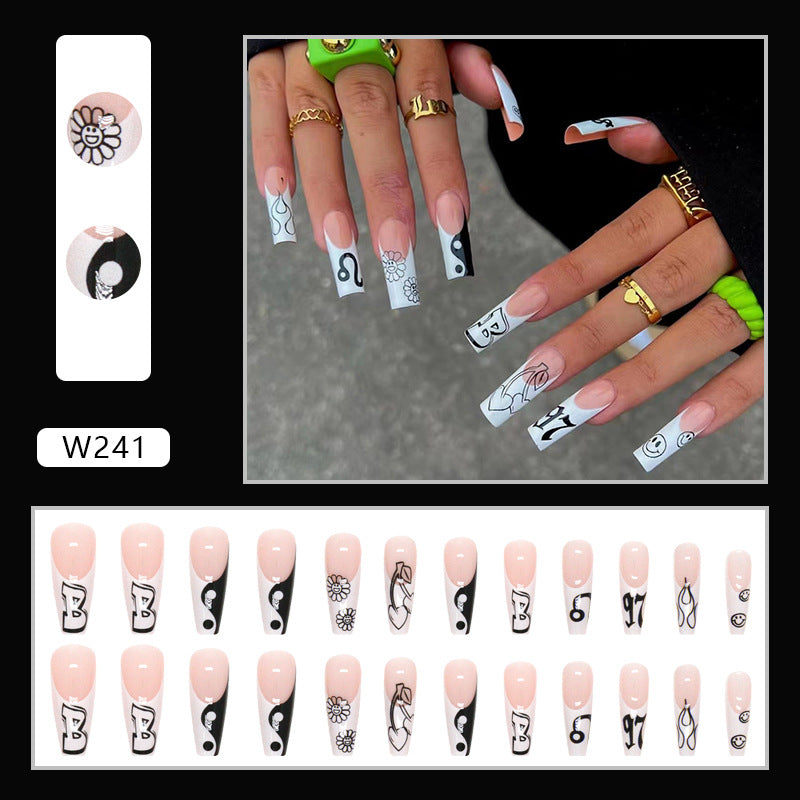 Foreign Trade Elegant White Wear Armor Fashion Ins Style Nail Sticker Fake Nails 24 Pieces Boxed