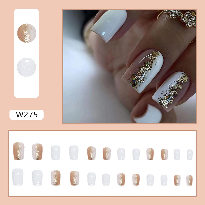 Foreign Trade Elegant White Wear Armor Fashion Ins Style Nail Sticker Fake Nails 24 Pieces Boxed