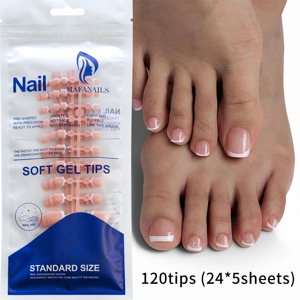 120Pcs French Short Square Artificial Press On Toenails Nude Pink Full Cover False Toe Nails Fake Toe Nail Extension For Women