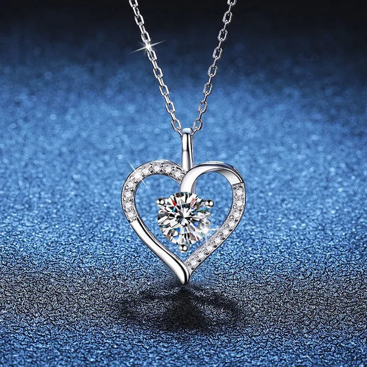 Heart Necklace 100% 925 Sterling Silver 1ct D Color Moissanite Pendant Necklace For Women Sparkling Wedding Party Fine Jewelry