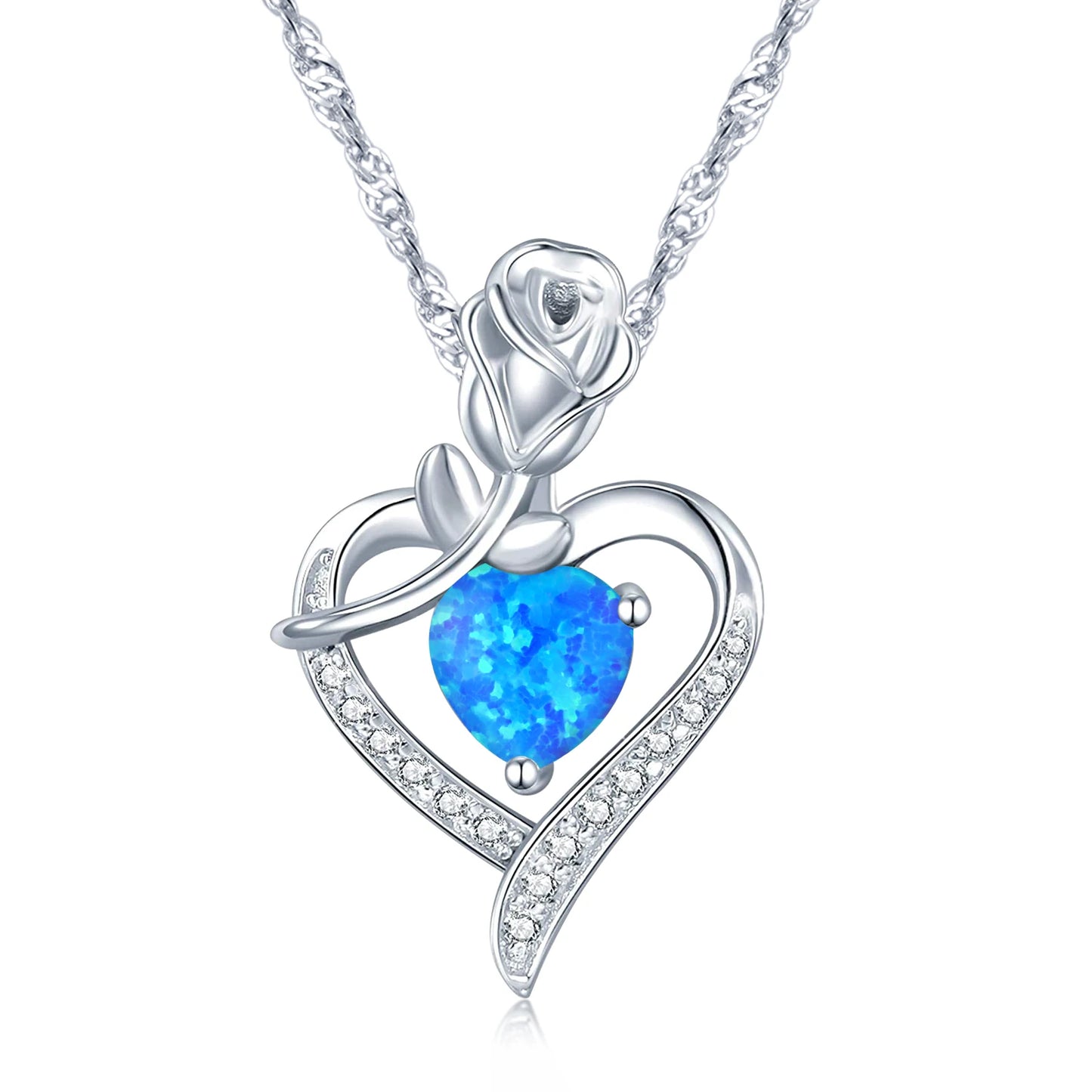 CiNily Heart Love Opal Necklace for Women Silver Plated Rose Pendant Flower Necklaces for Mother Day Gifts Jewelry With Chain