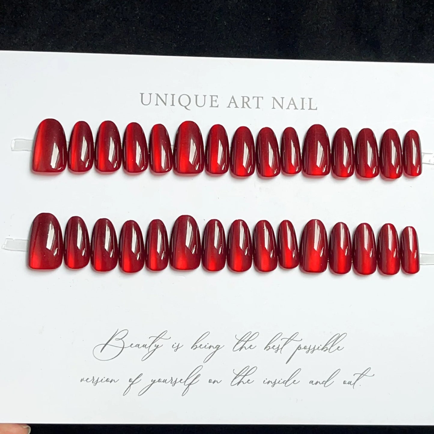 30Pcs Press on Nails,Red Short Round,Square Head,Long Pointed Head,New Year's Deep Red Removable Nail with Free Glue for Women