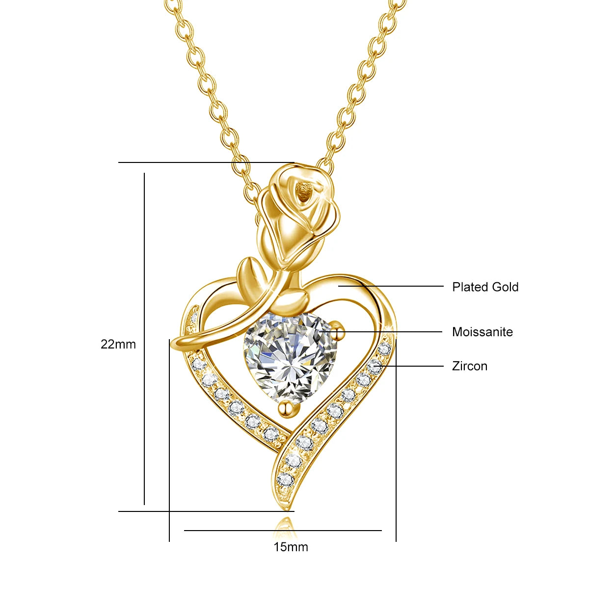 Szjinao Luxury Rose Flower Moissanite Necklace For Women Heart Pendant With Certificate Designer Jewelry Cupple Lovers Gifts Hot