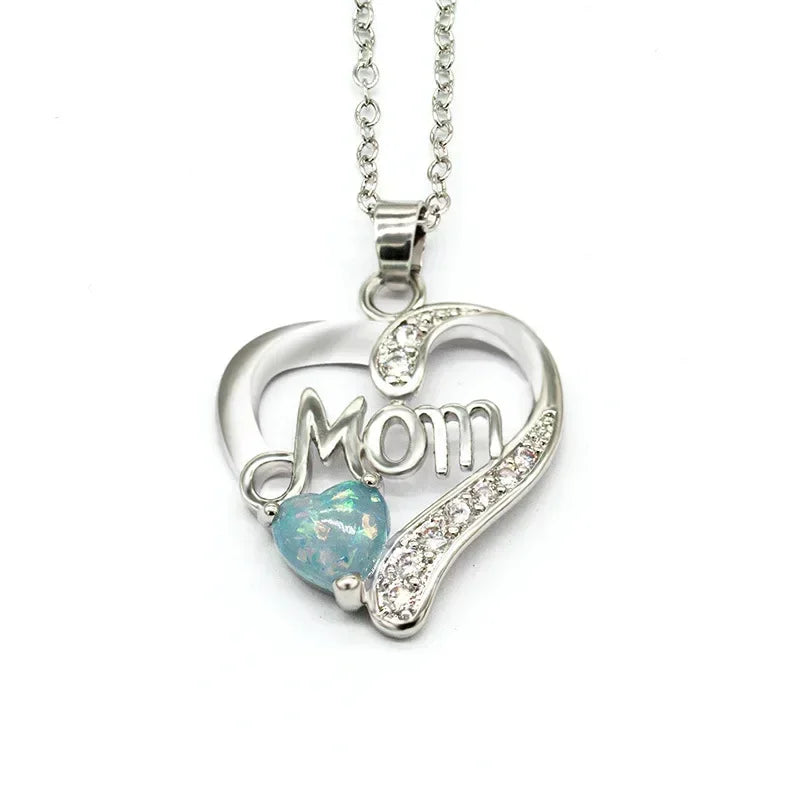 New Mother's Day Women Necklace Love Green Cubic Zirconia Letter "I  You" Exquisite Anniversary Gift Mom Fashion Jewelry