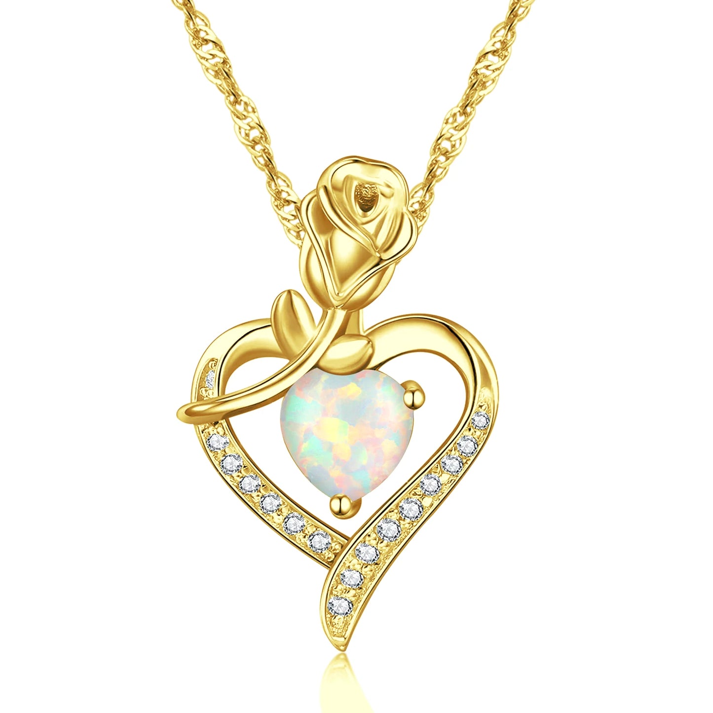 CiNily Heart Love Opal Necklace for Women Silver Plated Rose Pendant Flower Necklaces for Mother Day Gifts Jewelry With Chain