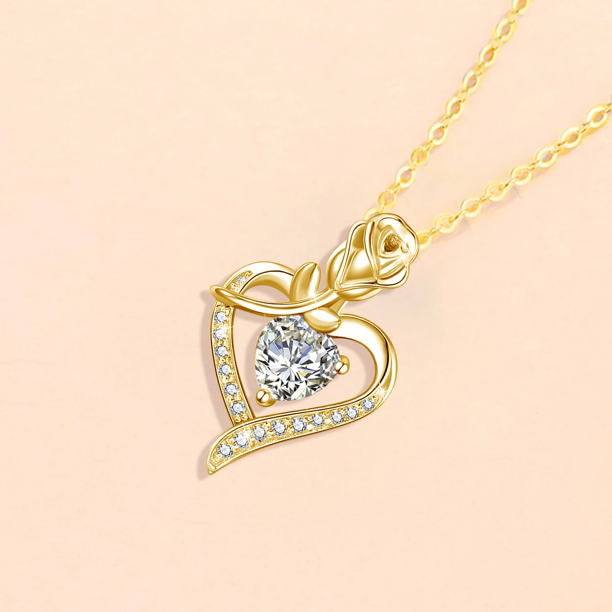 Szjinao Luxury Rose Flower Moissanite Necklace For Women Heart Pendant With Certificate Designer Jewelry Cupple Lovers Gifts Hot