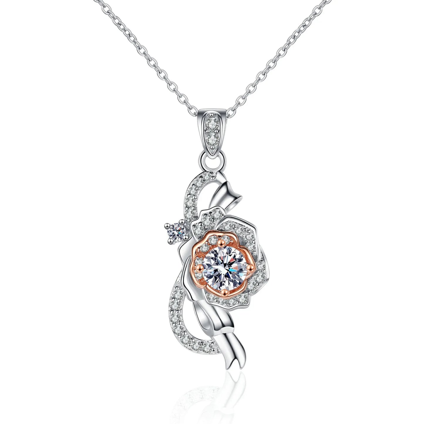 18K gold necklace a rose necklace for women inlaid with moissanite0.5carat  electroplated pt950 platinum color pendant