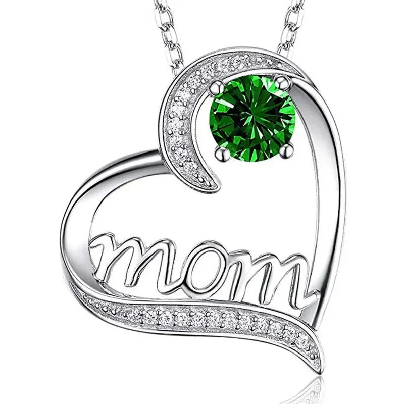 New Mother's Day Women Necklace Love Green Cubic Zirconia Letter "I  You" Exquisite Anniversary Gift Mom Fashion Jewelry