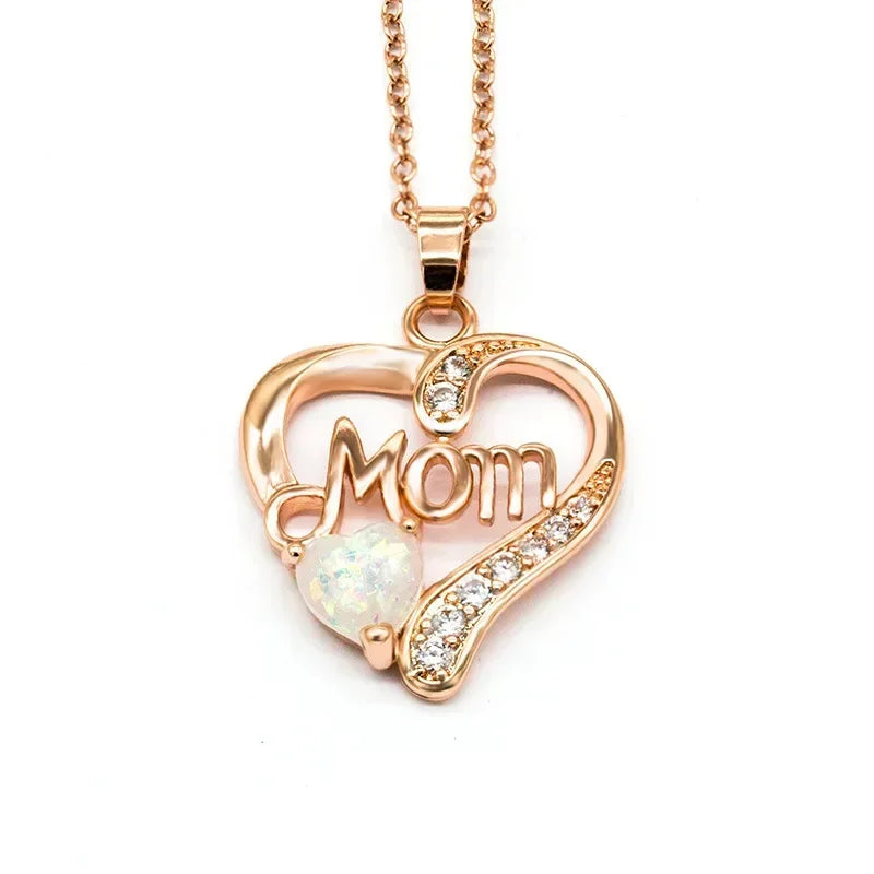 New Mother's Day Women Necklace Love Green Cubic Zirconia Letter "I  You" Exquisite Anniversary Gift Mom Fashion Jewelry