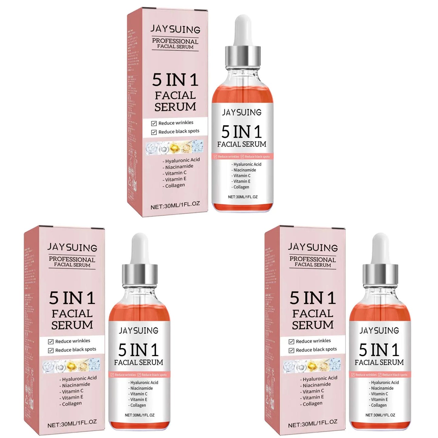 5 In 1 Facial Serum Fade Fine Lines Firming Skin Shrink Pores Moisturizing Brightning Vitamin C Hyaluronic Acid Face Serum