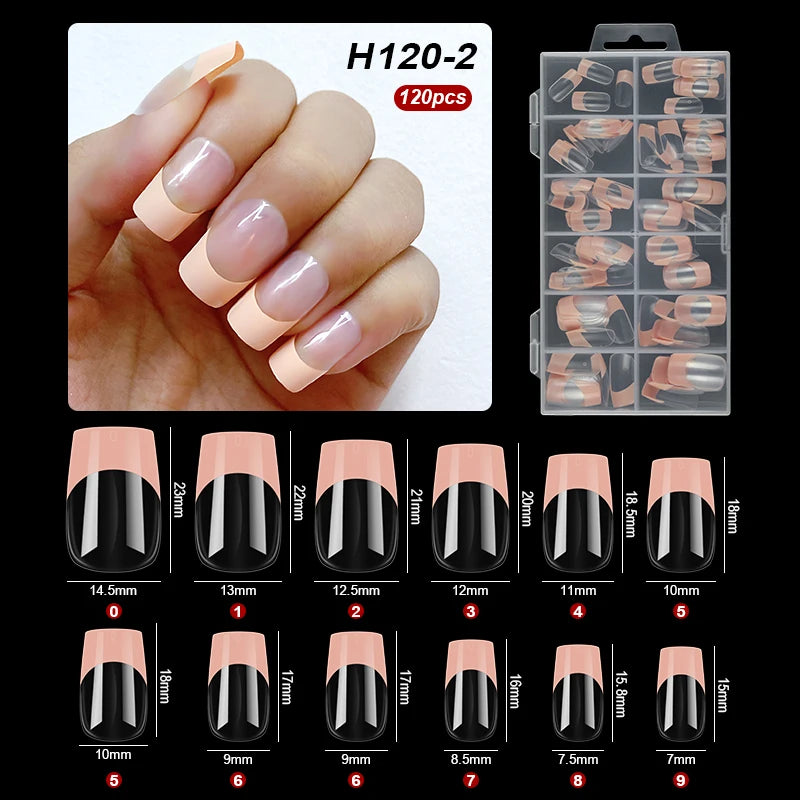 120pcs French Style Press On Nails Long Square Full Cover False Nails Artificial Fake Nail Art Tips Capsules Extension Tools