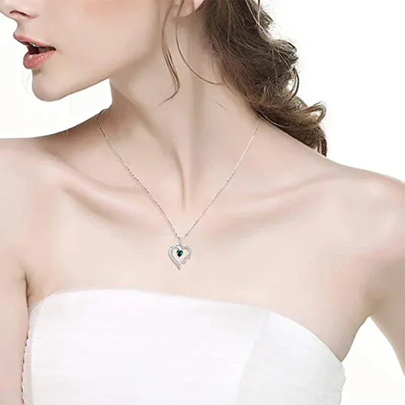 New Mother's Day Women Necklace Love Green Cubic Zirconia Letter "I  You" Exquisite Anniversary Gift Mom Fashion Jewelry