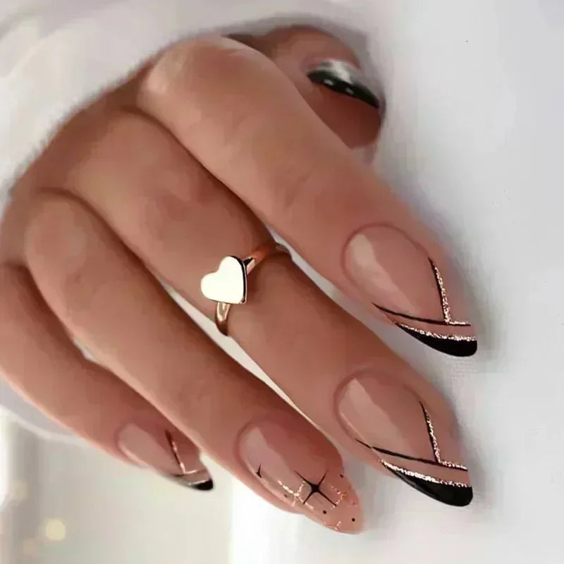 24Pcs French False Nails Almond Fake Nails with Glue Press on White Edge Design Wearable Simple Ins Pink Stiletto Nail Tips