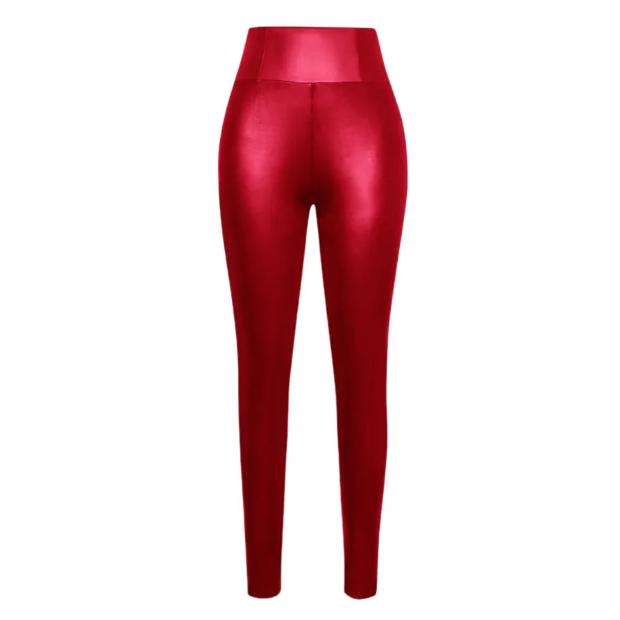 Women's Leather Tight-Fitting Pants High Waisted Sexy Elastic Hip Lift Pants Daily Casual Legging Trousers for Yoga Daily