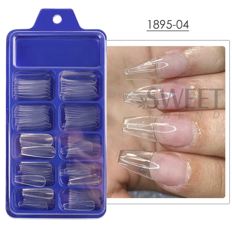 100pcs Nude Pink False Nail Press On Nails Acrylic Extension Coffin Forms Nail Tips Artificial Long Full Cover Fingernails Tools