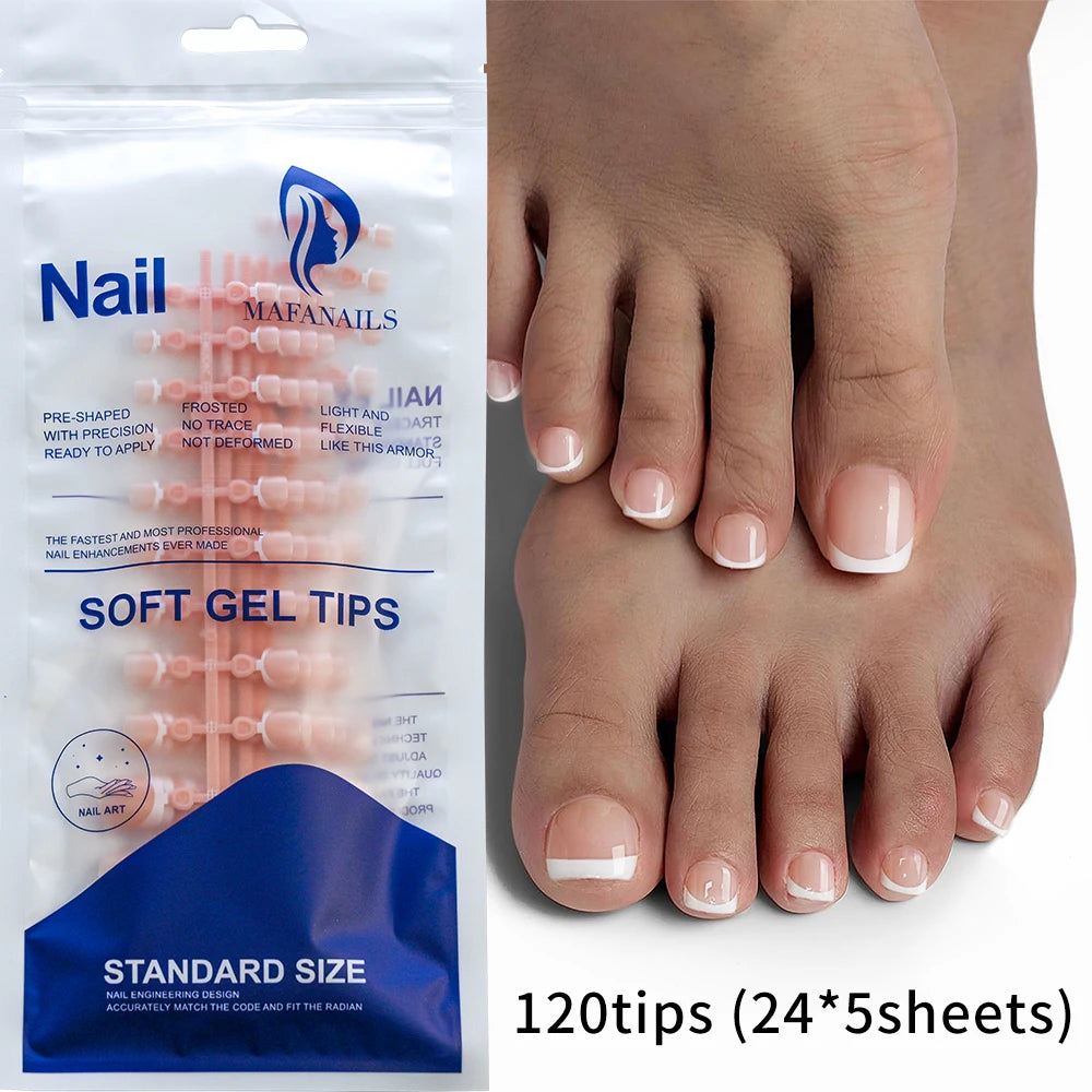 120Pcs French Short Square Artificial Press On Toenails Nude Pink Full Cover False Toe Nails Fake Toe Nail Extension For Women