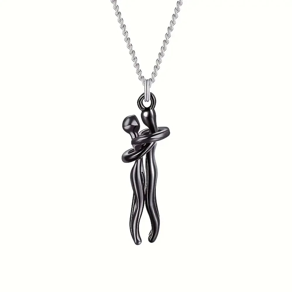 Chic Black Hug Pendant Necklace for Couples - Elegant Love Symbol,Perfect for Party & Daily Wear