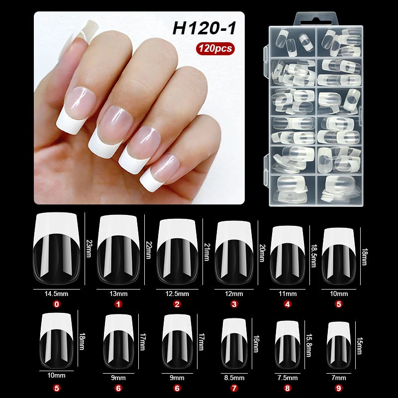 120pcs French Style Press On Nails Long Square Full Cover False Nails Artificial Fake Nail Art Tips Capsules Extension Tools