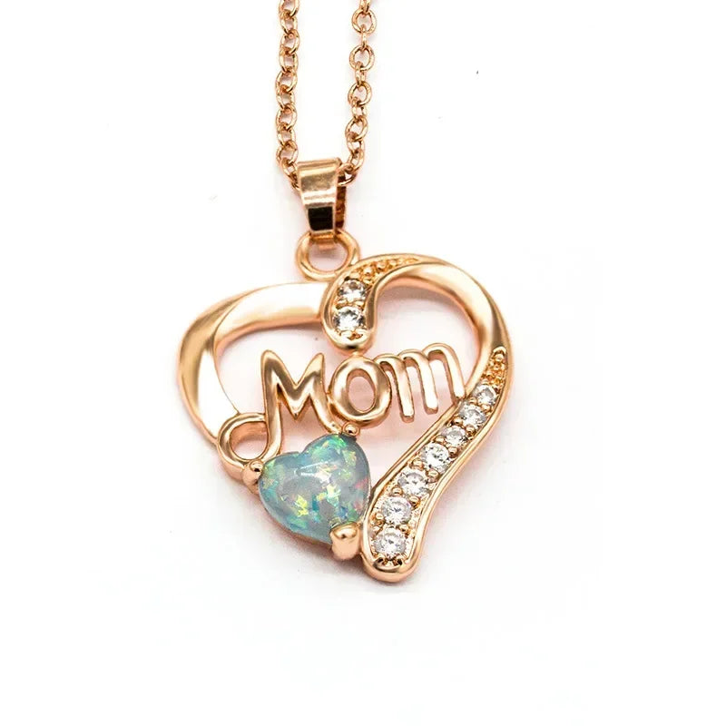 New Mother's Day Women Necklace Love Green Cubic Zirconia Letter "I  You" Exquisite Anniversary Gift Mom Fashion Jewelry