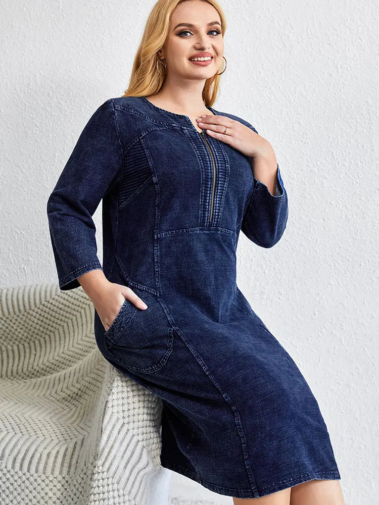 Women's plus Size Casual Denim Dress Loose Fit Mini Dress Multiple Colors Available