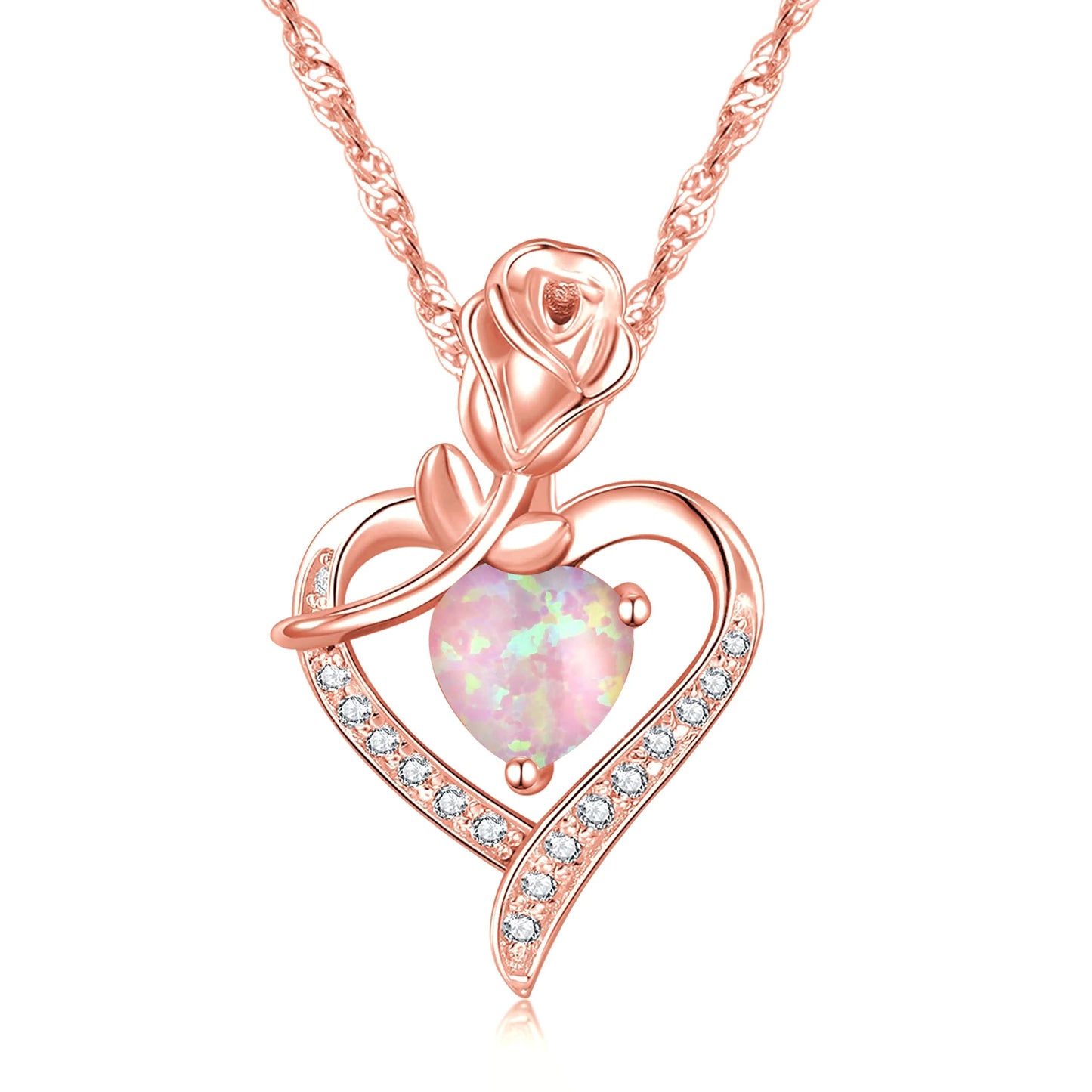 CiNily Heart Love Opal Necklace for Women Silver Plated Rose Pendant Flower Necklaces for Mother Day Gifts Jewelry With Chain