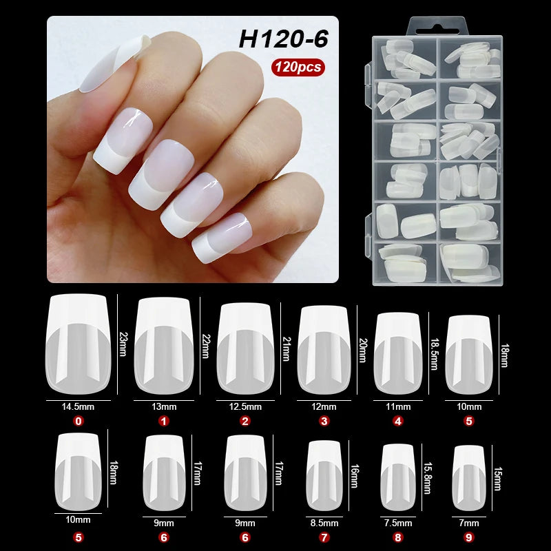 120pcs French Style Press On Nails Long Square Full Cover False Nails Artificial Fake Nail Art Tips Capsules Extension Tools