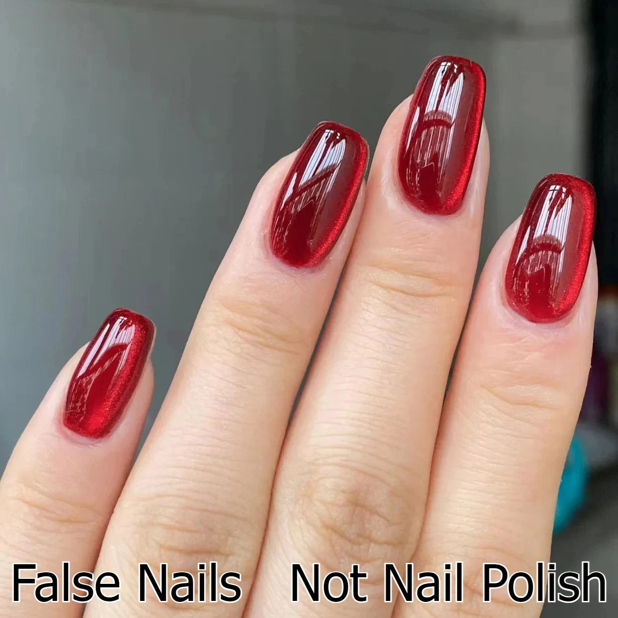 Sparkling Red Cat Eye Solid Color Fake Nail Halloween Fashion Detachable Finished False Nails Press on Nails with Glue Wholesale