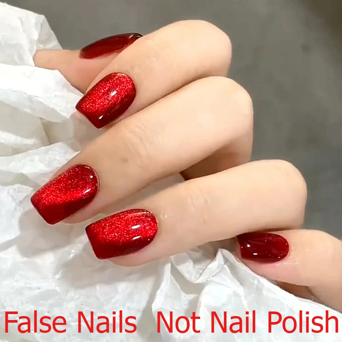 Sparkling Red Cat Eye Solid Color Fake Nail Halloween Fashion Detachable Finished False Nails Press on Nails with Glue Wholesale