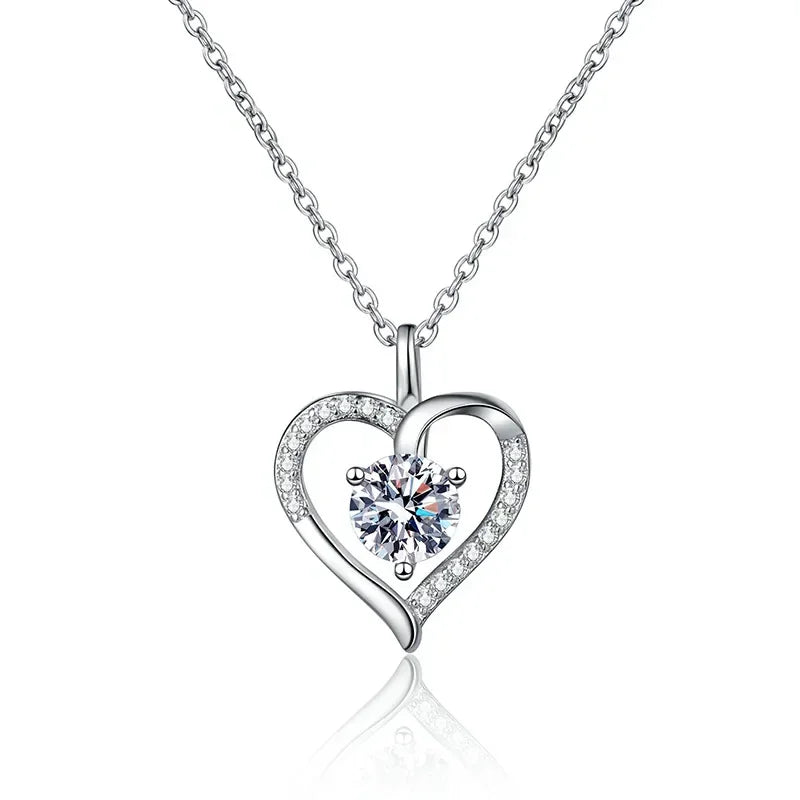 Heart Necklace 100% 925 Sterling Silver 1ct D Color Moissanite Pendant Necklace For Women Sparkling Wedding Party Fine Jewelry