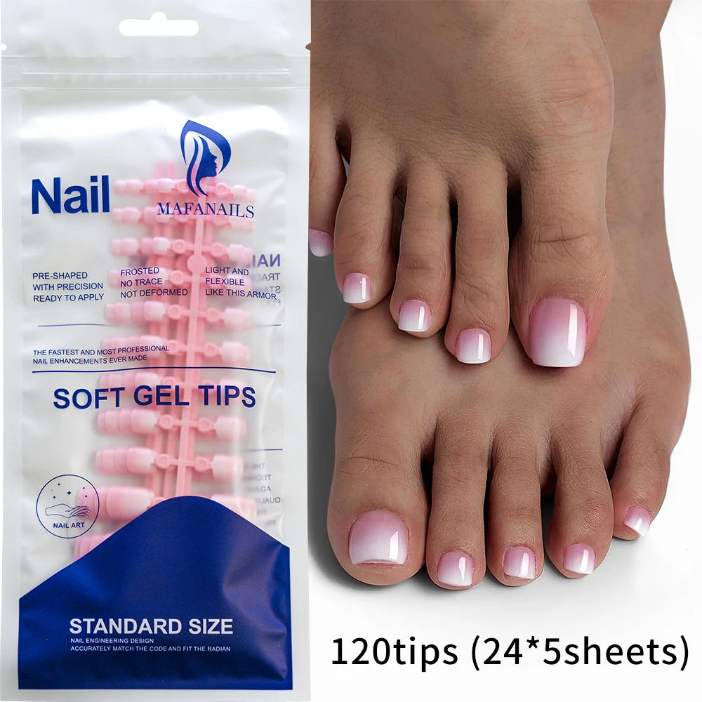 120Pcs French Short Square Artificial Press On Toenails Nude Pink Full Cover False Toe Nails Fake Toe Nail Extension For Women