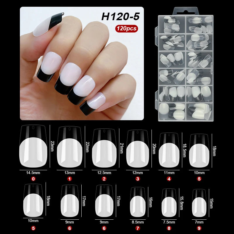 120pcs French Style Press On Nails Long Square Full Cover False Nails Artificial Fake Nail Art Tips Capsules Extension Tools