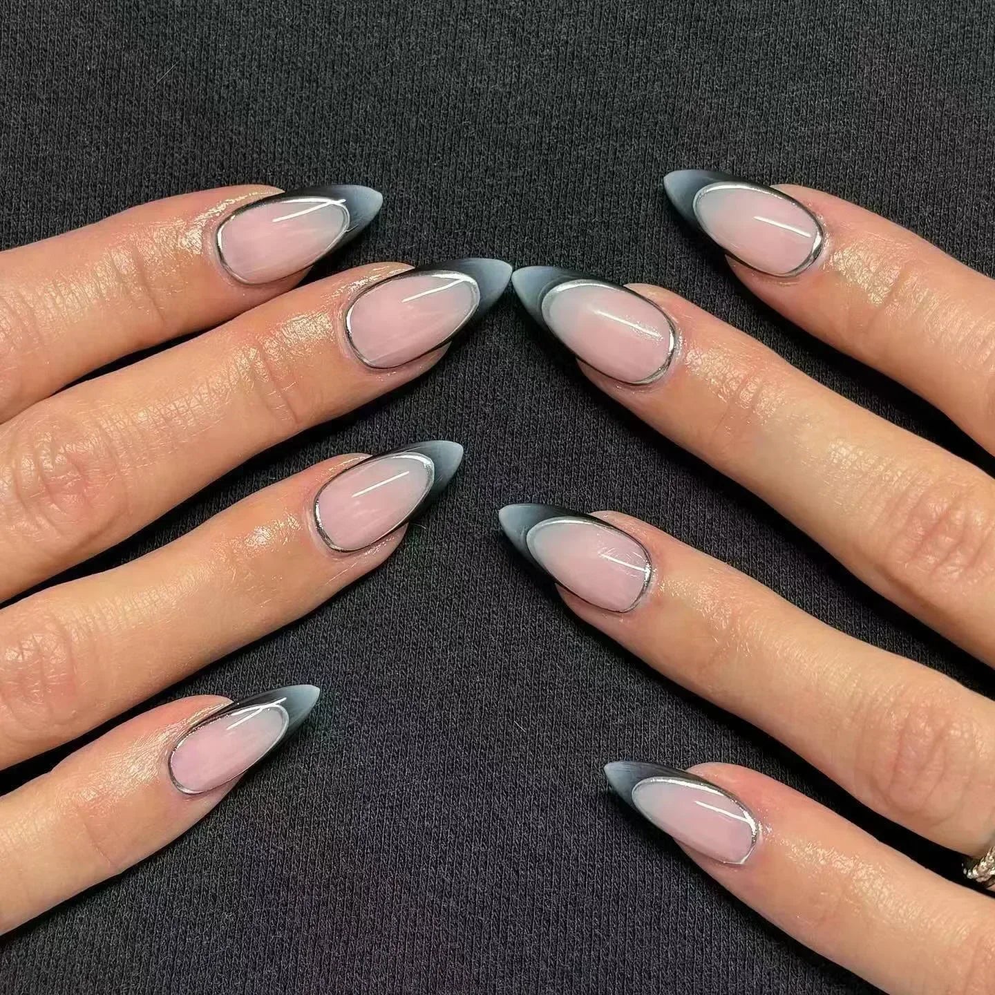 24Pcs French False Nails Almond Fake Nails with Glue Press on White Edge Design Wearable Simple Ins Pink Stiletto Nail Tips