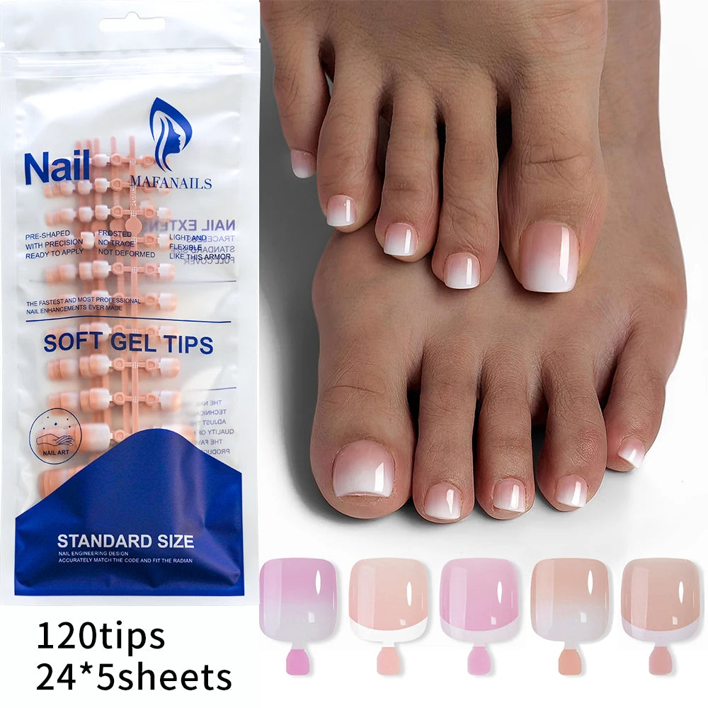 120Pcs French Short Square Artificial Press On Toenails Nude Pink Full Cover False Toe Nails Fake Toe Nail Extension For Women