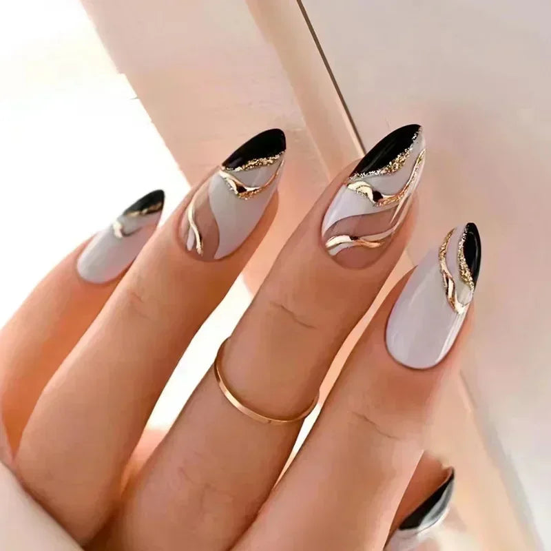 24Pcs French False Nails Almond Fake Nails with Glue Press on White Edge Design Wearable Simple Ins Pink Stiletto Nail Tips