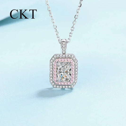 18K White Gold Platinum Pt950 1 Carat Moissanite Necklace Pendants for Women Bag Square Sugar Collar Simple Chain Fine Jewelry